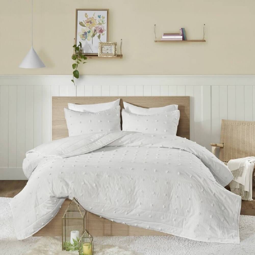  bộ ga trải giường bằng vải jacquard màu trắng ngà 