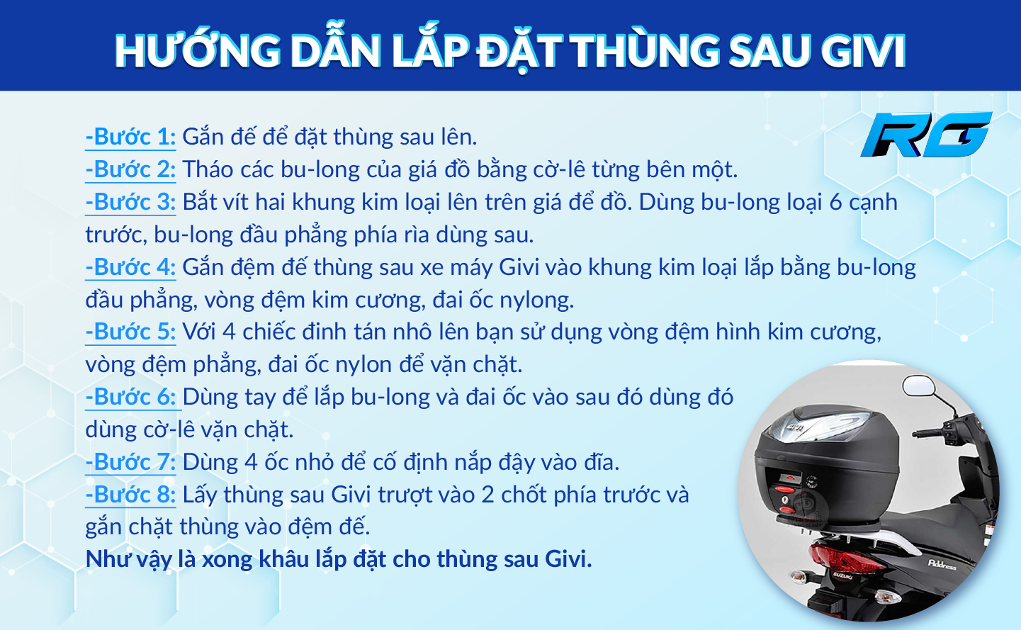 Hướng dẫn lắp đặt thùng sau Givi