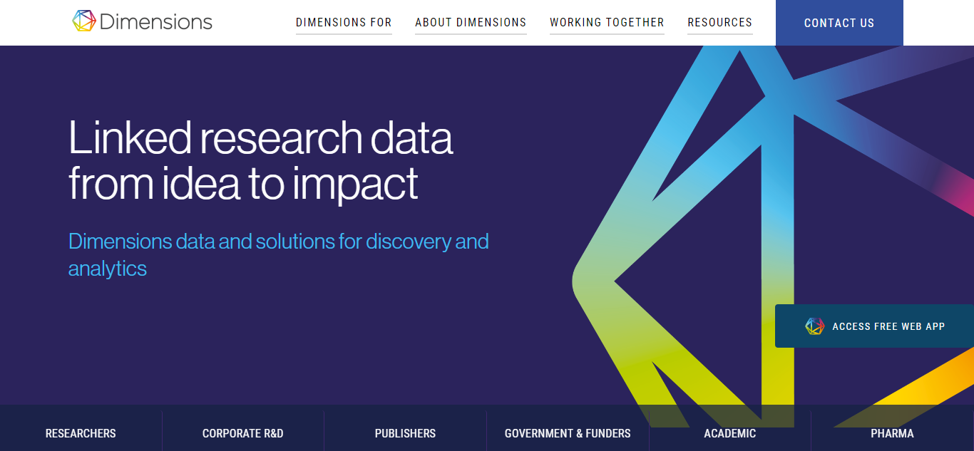dimensions.ai landing page