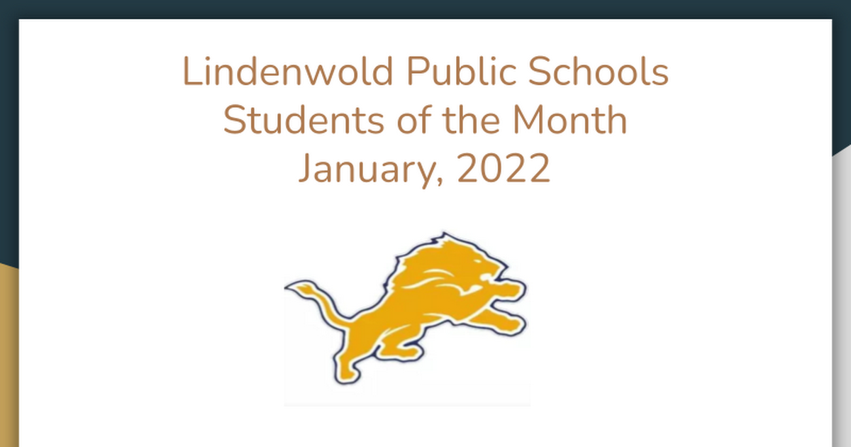 Newsletter - Lindenwold Public Schools Students of the Month, December 2021