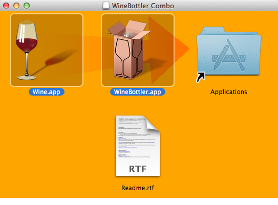 Copying the Wine and WineBottler app into the Applications directory