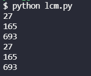 Python Least Common Multiple (LCM) Output