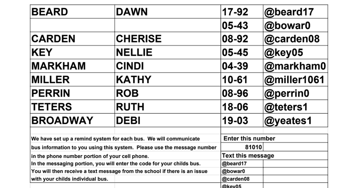 BUS LIST 2018-2019 with Remind