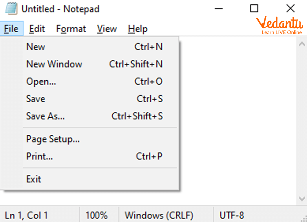 This image shows different tabs available in Notepad