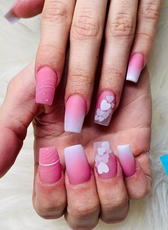 Soft Valentine ombre coffin nail designs