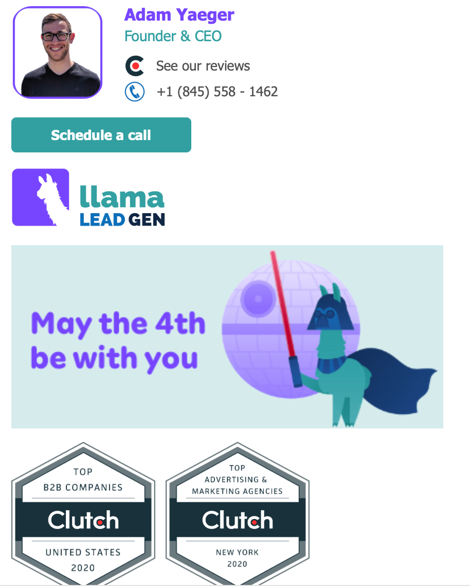llama lead gen email signature example
