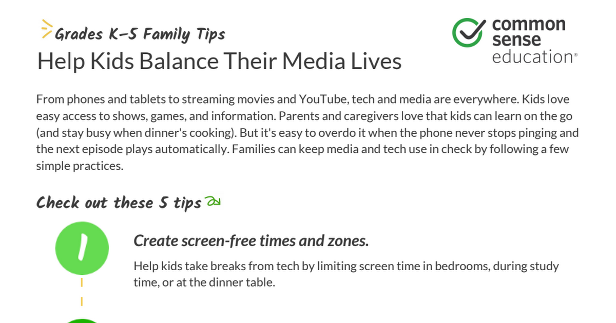 Family Tips for Media Balance & Well Being