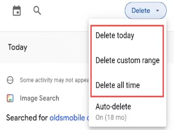 روی منوی کشویی delete در بالای صفحه بزنید