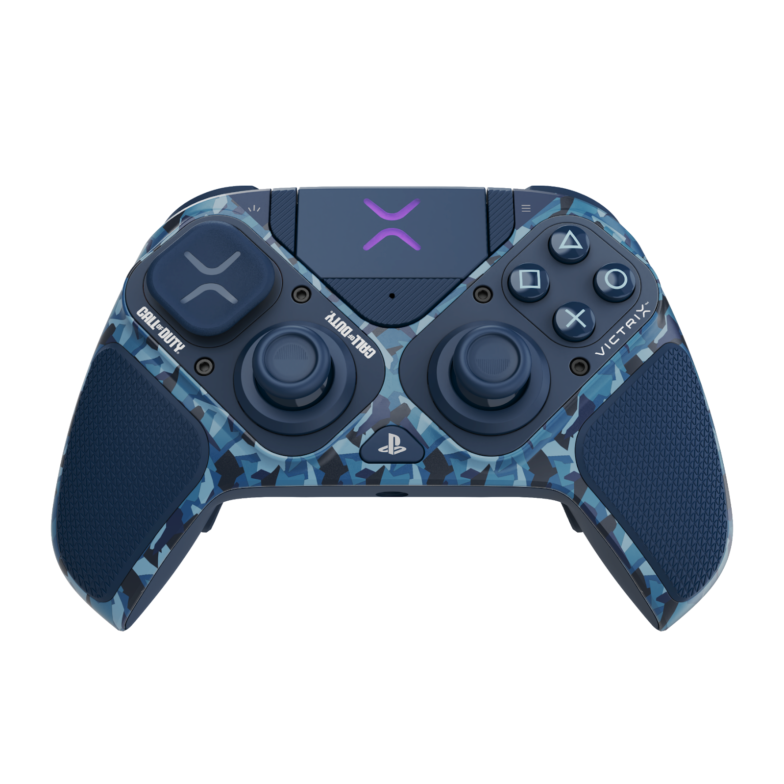 A blue and black video game controller Description automatically generated