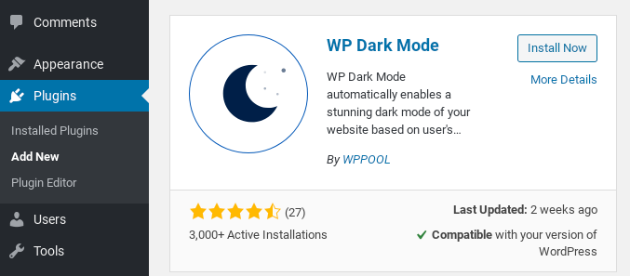 WP dark mode plugin in wordpress directory. WordPress dark mode