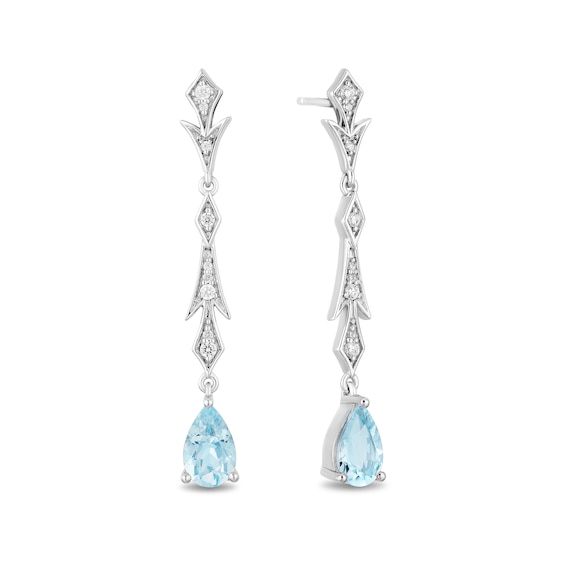 Enchanted Disney Elsa Pear-Shaped Aquamarine and 1/6 CT. T.W. Diamond Frost Drop Earrings in Sterling Silver