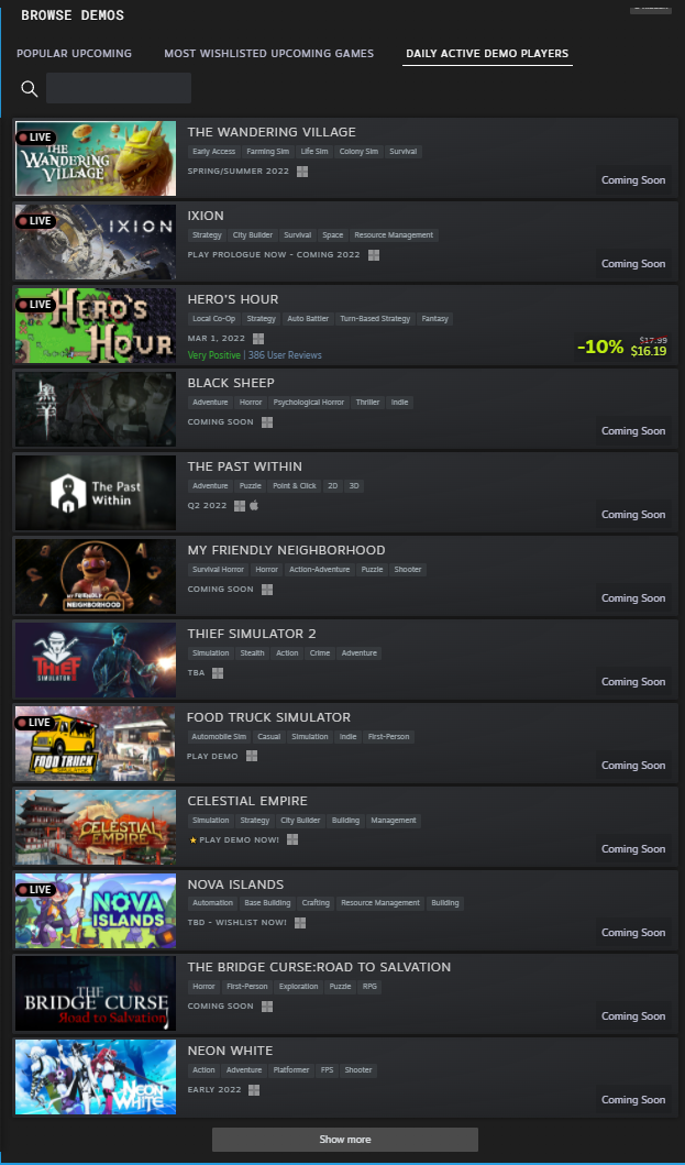 Steam most played games by hourly player number 2022