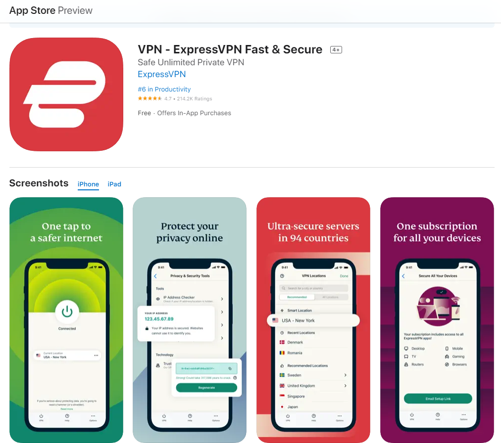 ExpressVPN on the app store