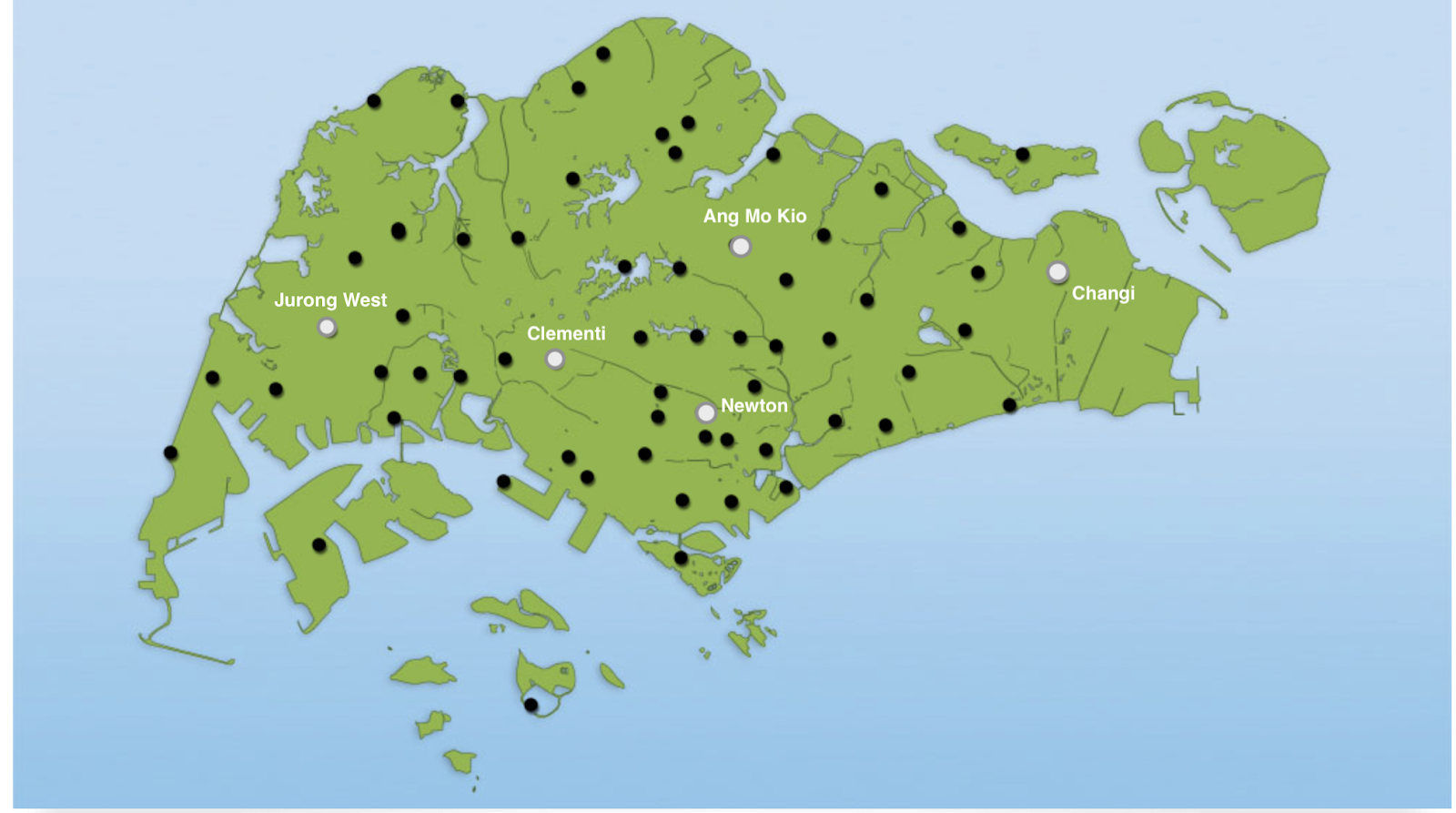Figure 1. The five randomly selected locations in different parts of Singapore. 