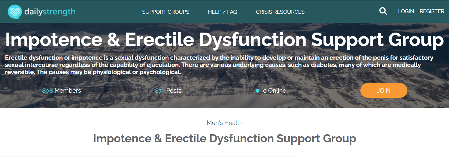 Impotence & erectile dysfunction support group page.