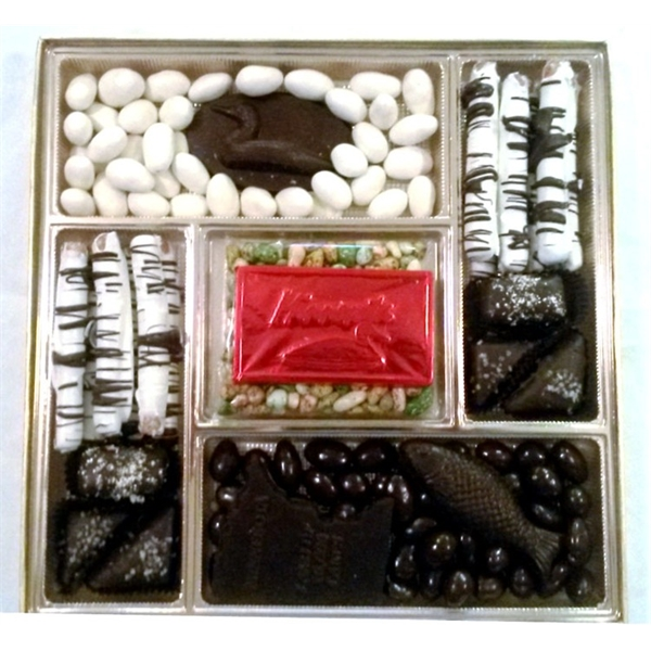 a collection of chocolates and salted caramels in a box