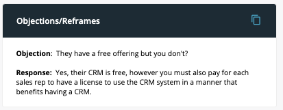 Common objections in sales calls - and how to overcome them - put them in a Battlecard like this