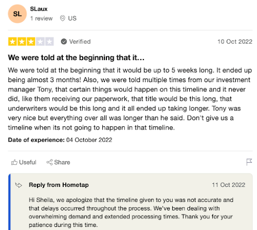 Frustrated Hometap user who explains how the process took months for approval. 
