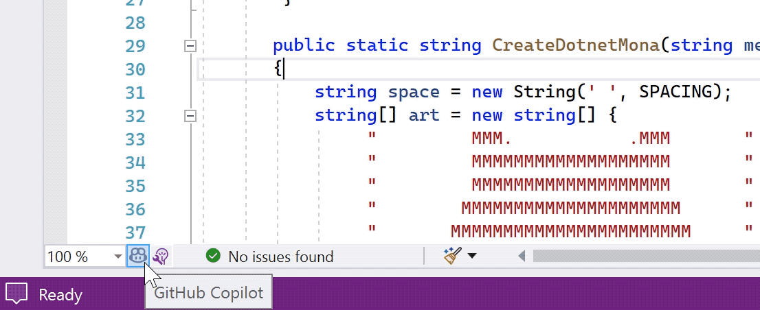 GIF demonstrating how to adjust Copilot settings from Visual Studio
