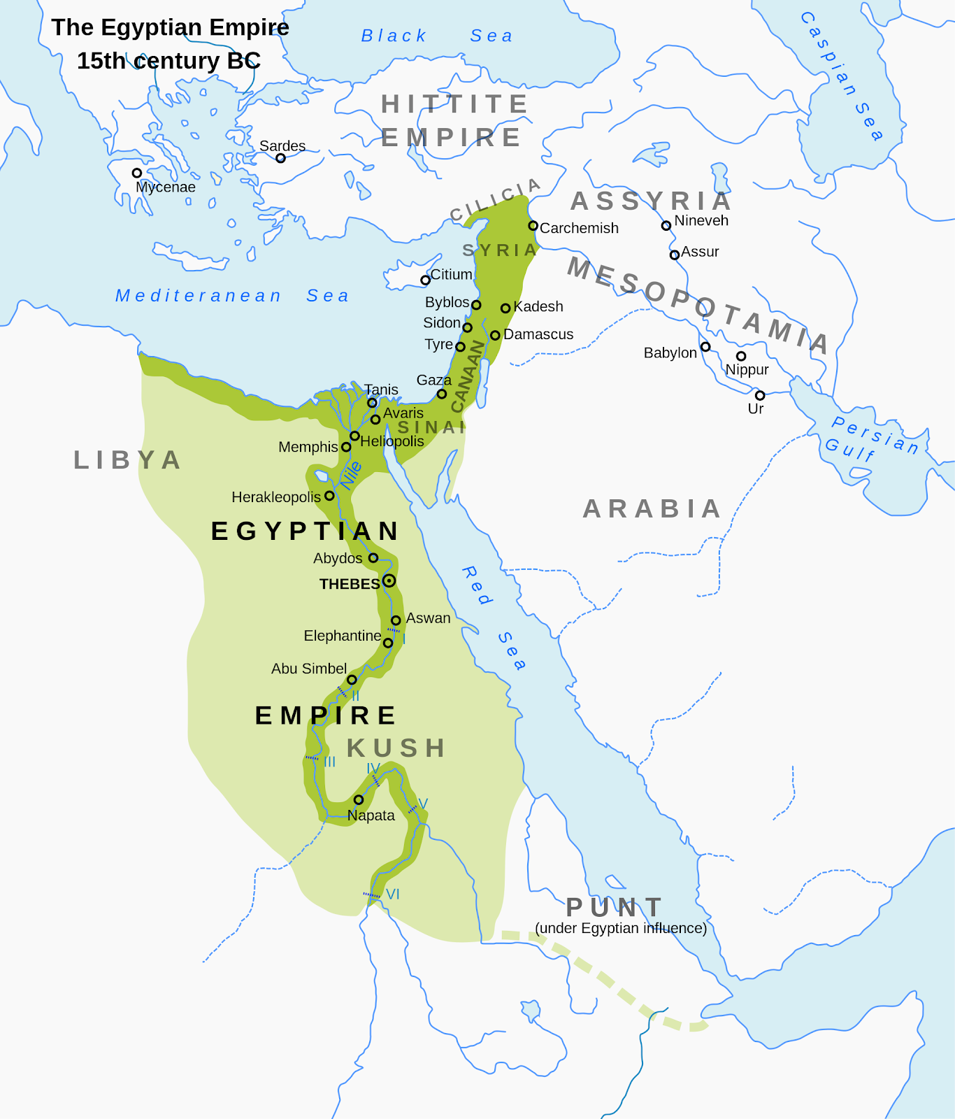 Egypt during its Imperialistic New Kingdom, c. 1400 BCE | Author: Jeff Dahl | Source: Wikimedia Commons | License: CC BY-SA 3.0