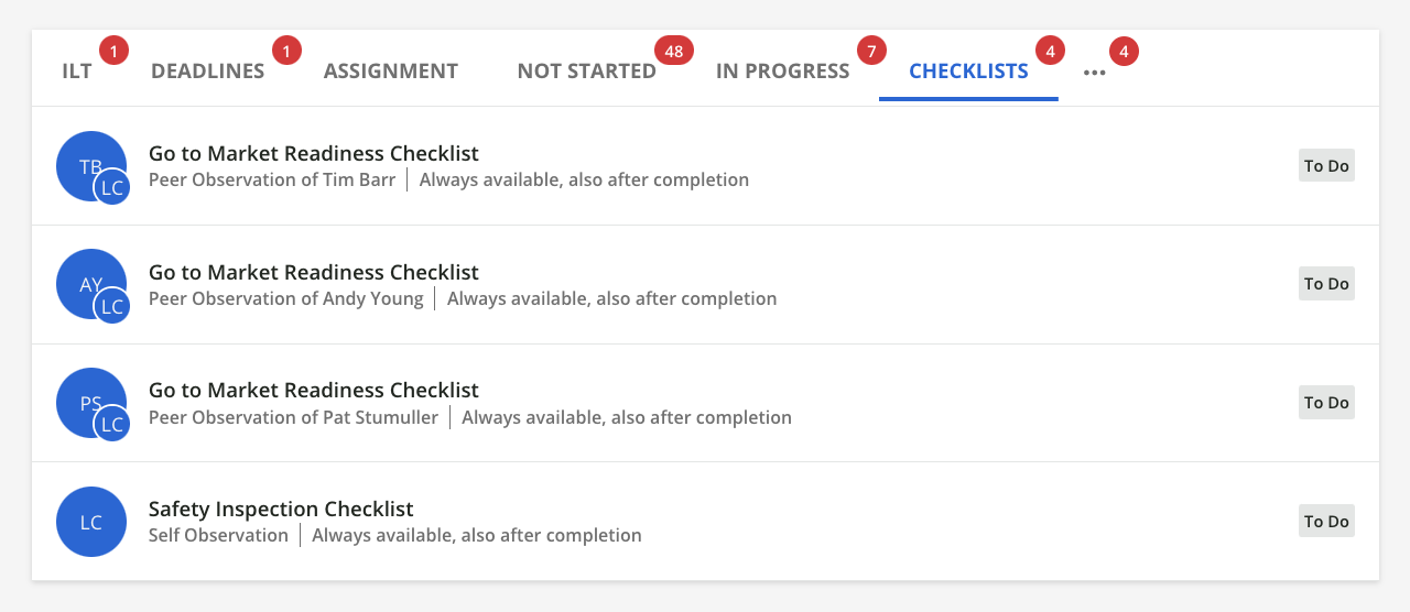 Task list widget for checklists