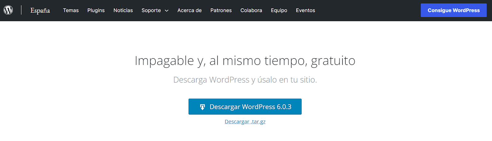Página para descargar WordPress