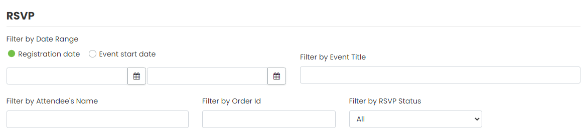 print screen of the Tickets/RSVP tab with the filter options to find a specific ticket or RSVP