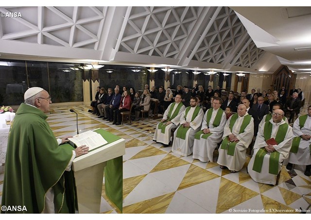 Pope Francis preaches at the daily Mass at the Casa Santa Marta. - ANSA