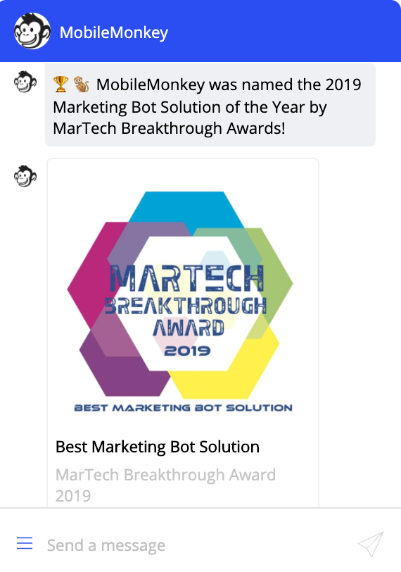 marketing bot solution of the year award winner MobileMonkey