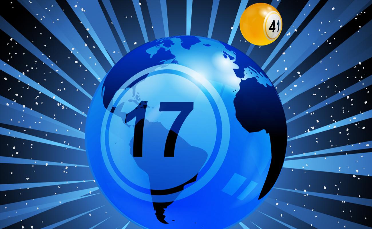 Number 17 bingo ball as the Earth with Bingo ball 41 as the Moon