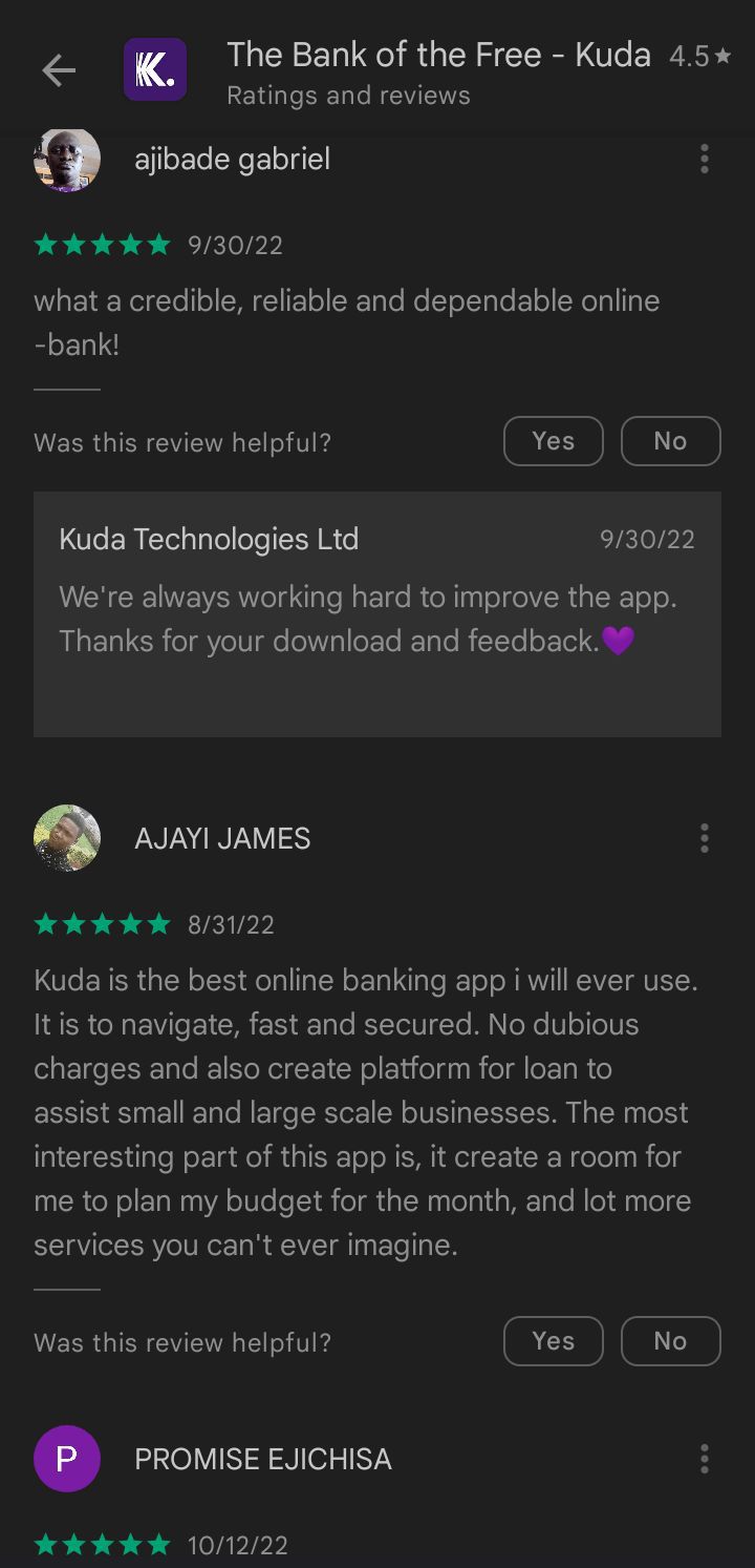 Kuda Bank reviews