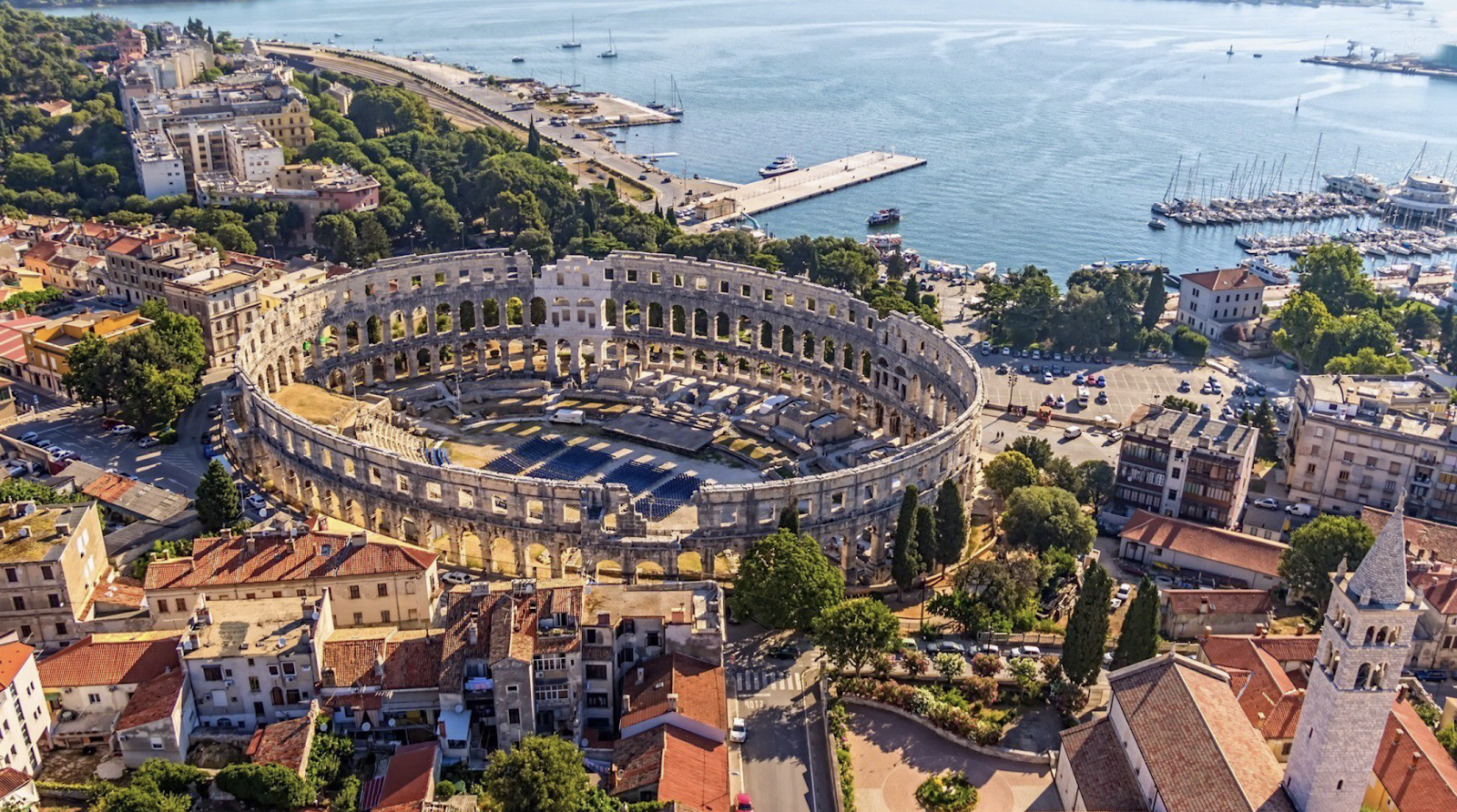 Aerial view of Colosseum in Pula