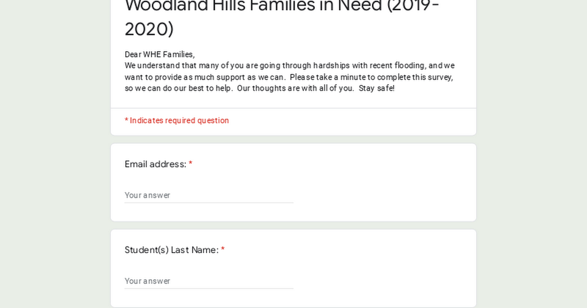 Woodland Hills Families in Need (2019-2020)