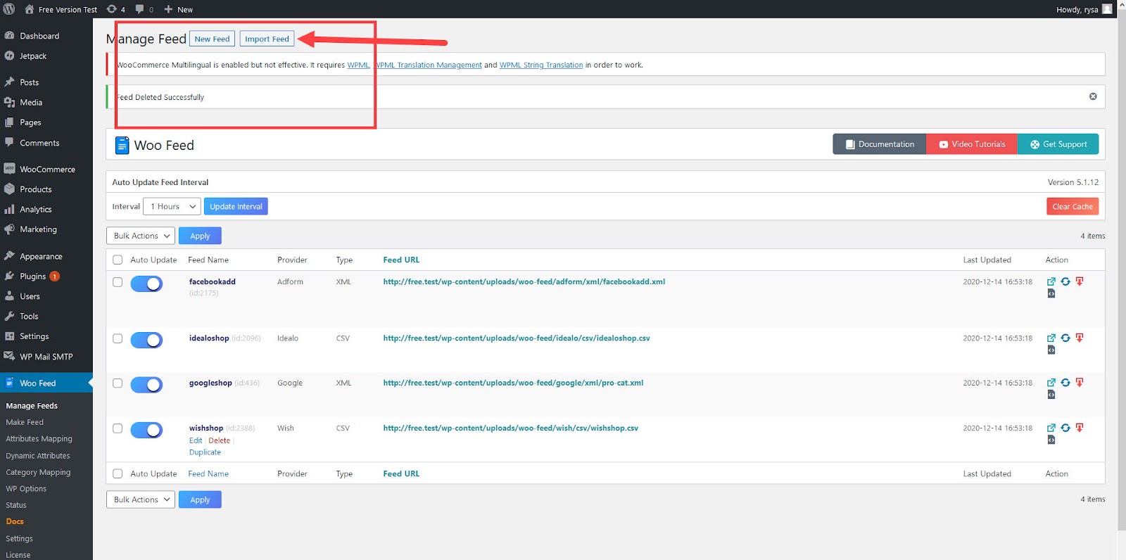 how to import feed with ctx feed