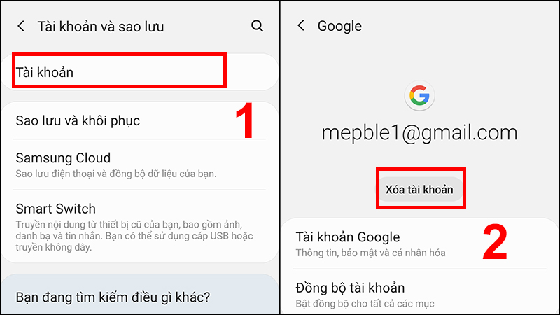 Xóa tài khoản Gmail hiện tại