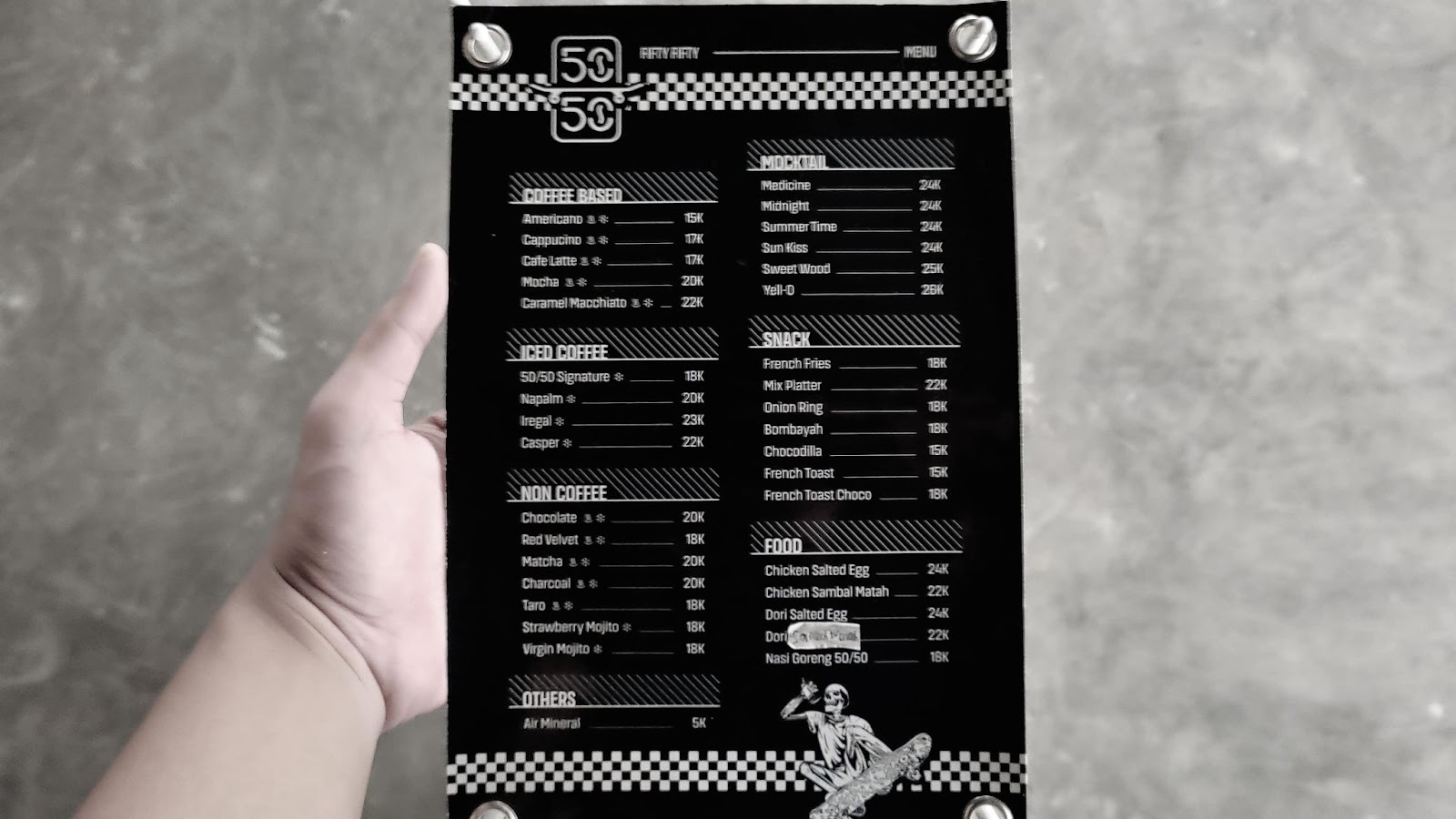 Menu Fifty Fifty Cafe and Skatepark