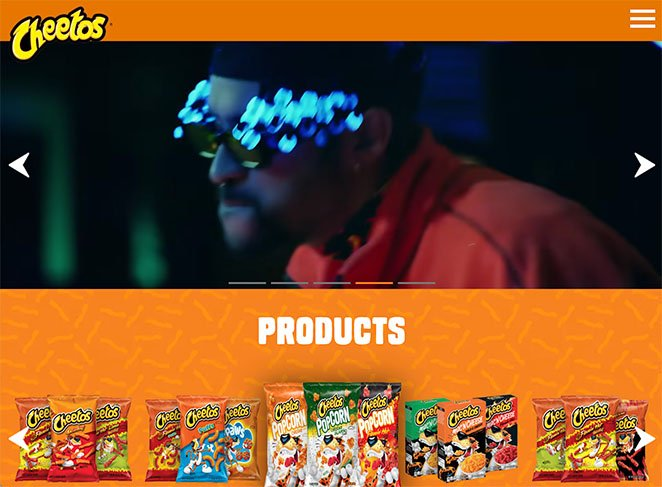 Cheetos, um exemplo de site web móvel e gratuito