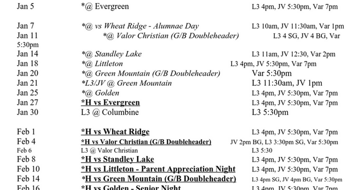 Season Schedule Google Docs