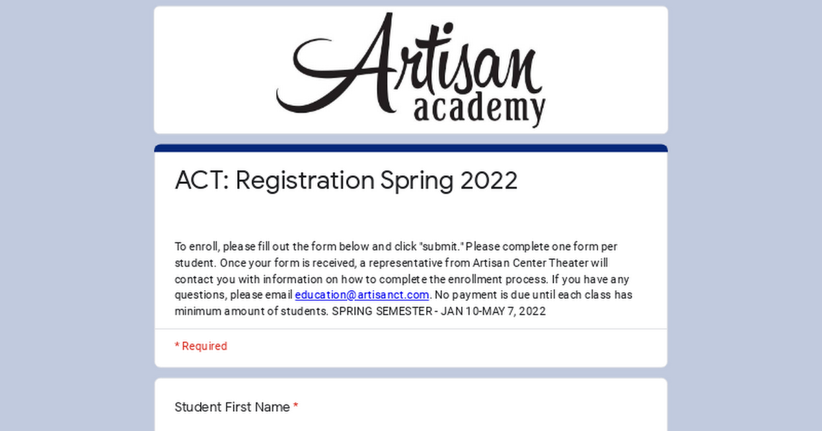 ACT Registration Spring 2022