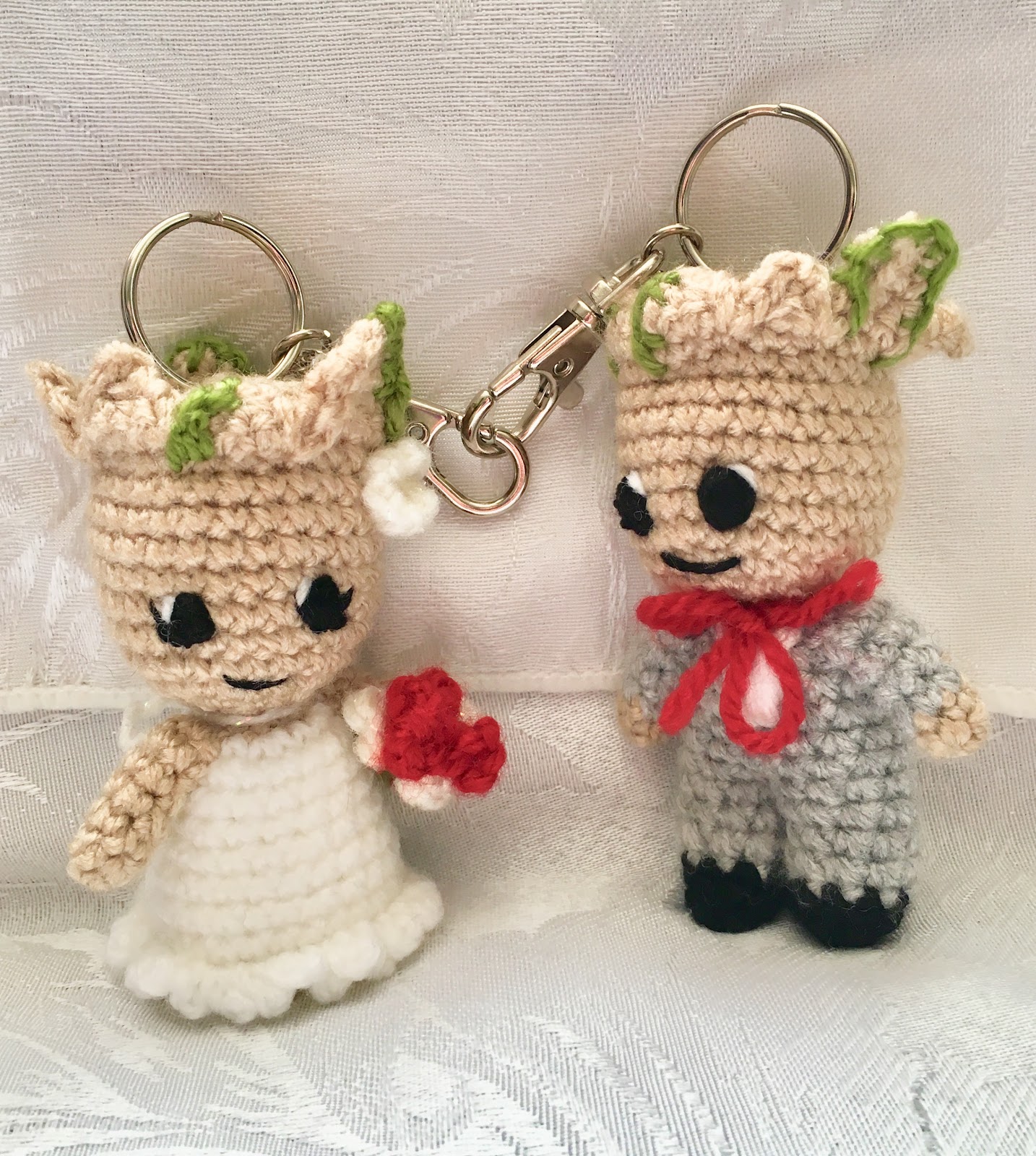 Bride Groom Baby Groot Keyring Free Pattern Handmade Crochet