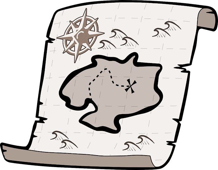 Cartoon image of a treasure map included to motivate and highlight the word exploration