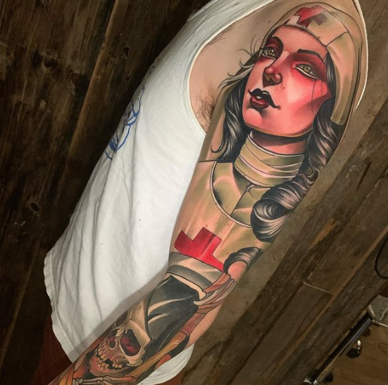 Full Sleeve Small Nurse Tattoo
