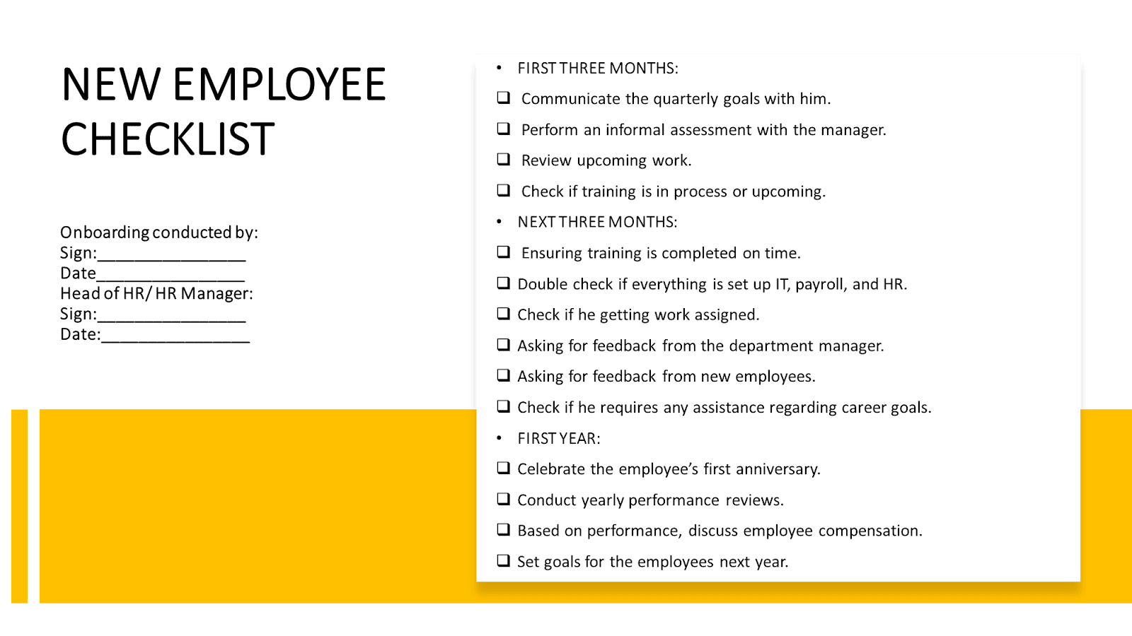 first three months employee checklist