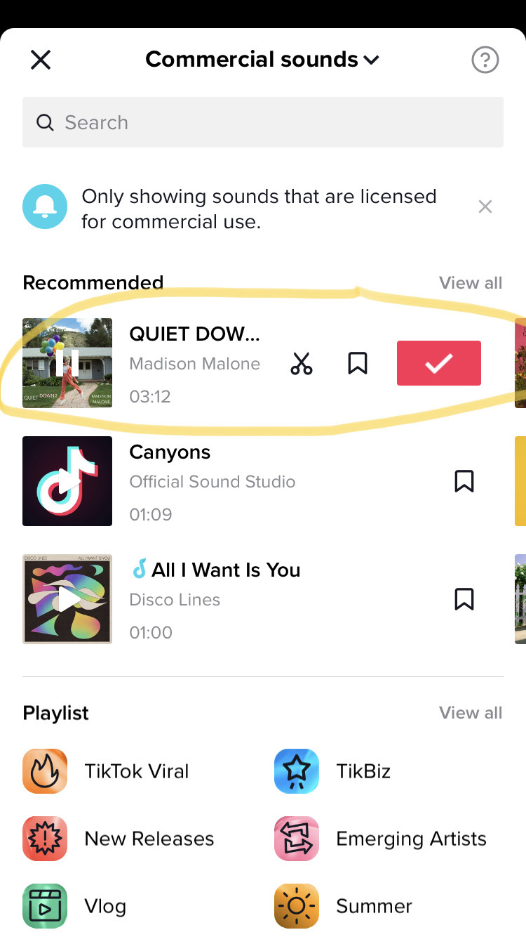 Screenshot of Add Sounds page with an audio circled