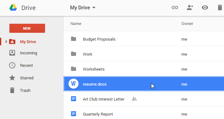 Screenshot of Google Drive