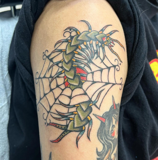 Centipede Spider Web Tattoo
