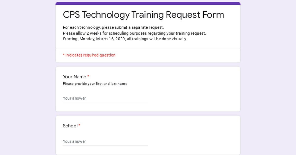 CPS Technology Training Request Form