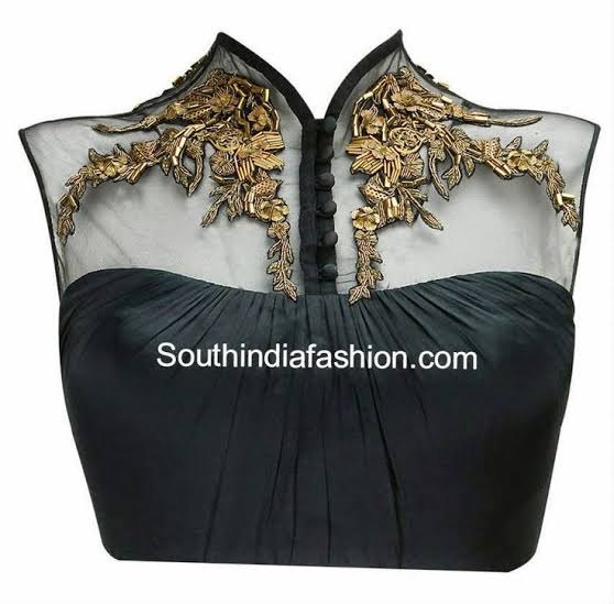 Sheer Blouse with an Embroidered Neckline