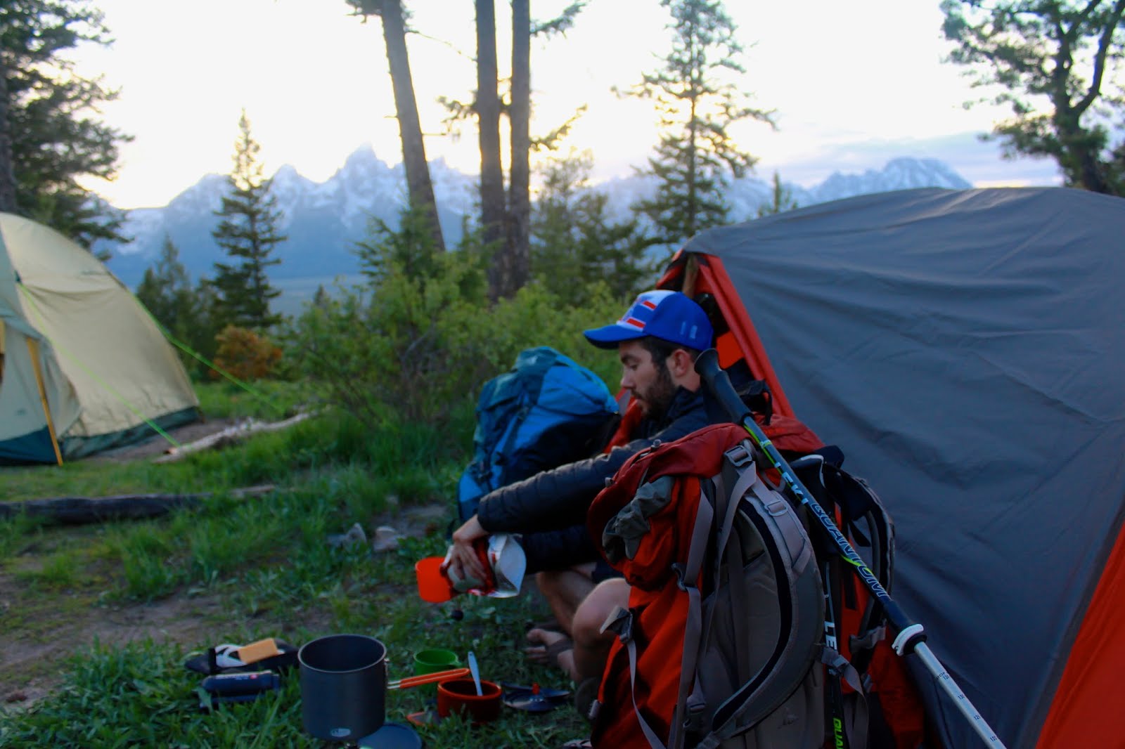 paul in tent with campstove