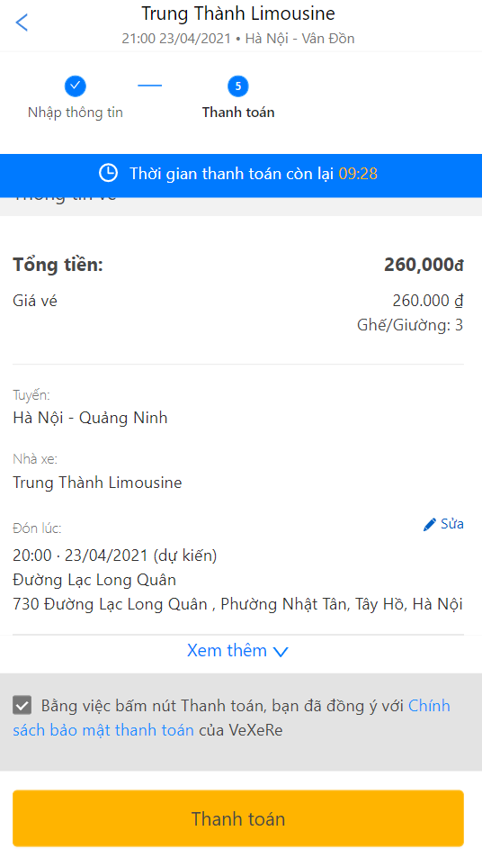 Thanh toán vé và chờ lên xe.